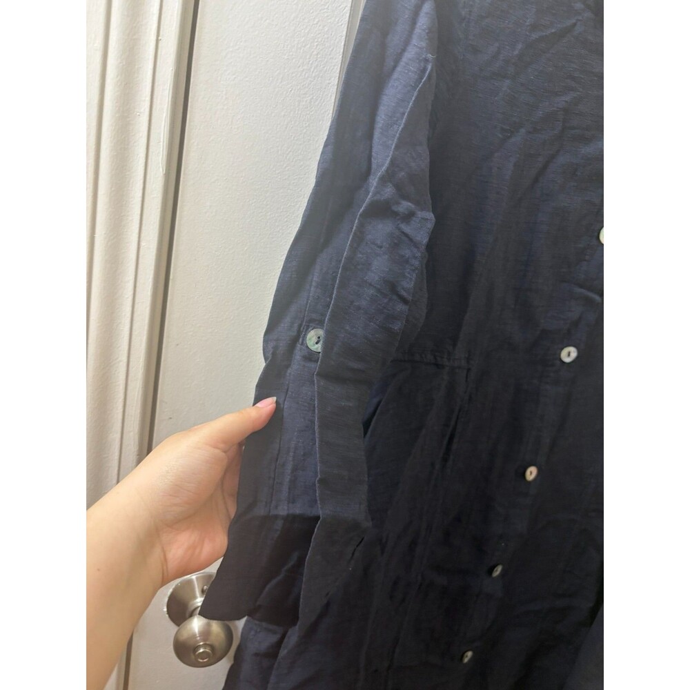 Sahara SHIRT DRESS TEXTURED Viscose Button Up Bubble Hem Dress BLUE NAVY SZ S - Picture 9 of 16